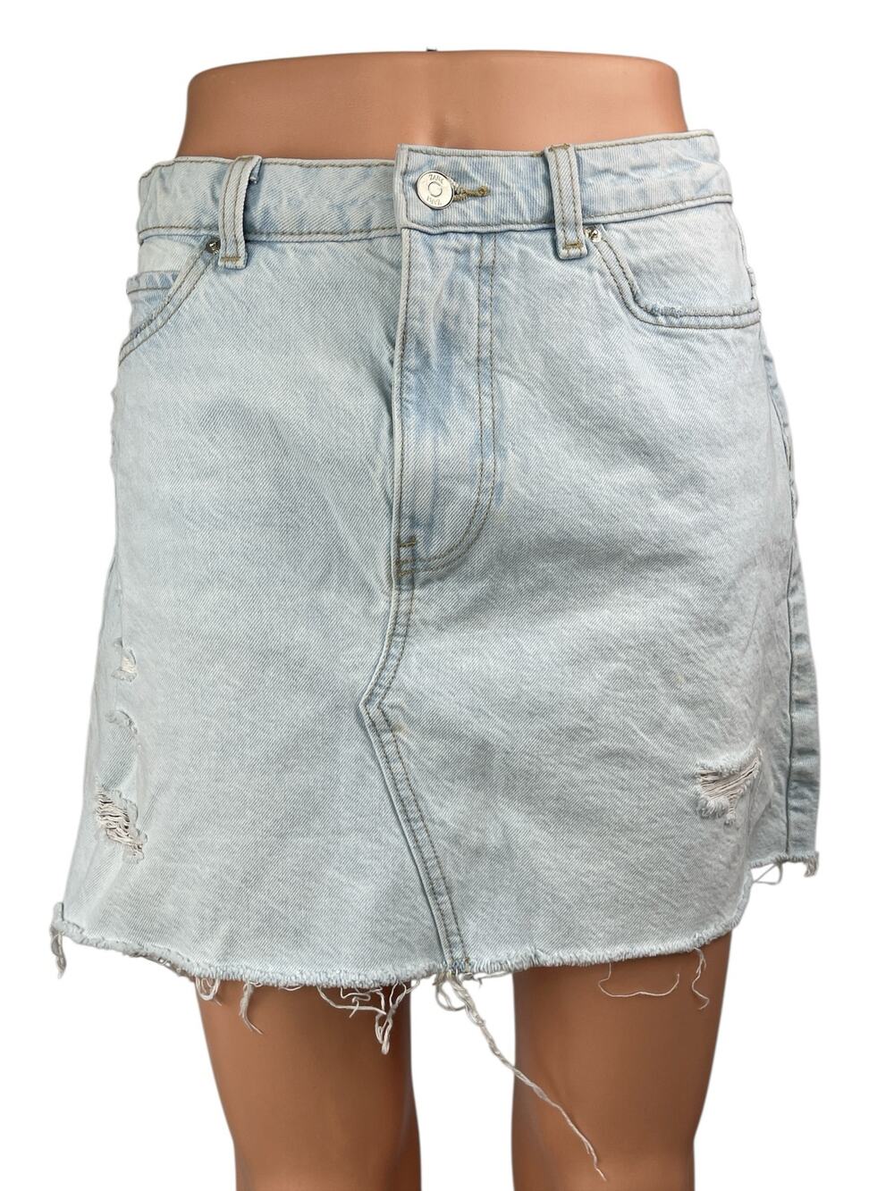 Zara Womens Blue Light Wash Distressed Frayed Raw Hem Mini Denim Jeans Skirt S